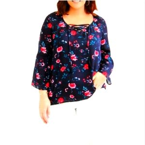 NWT Faded Glory Women's Floral Bohemian Style Bell Sleeve Blouse